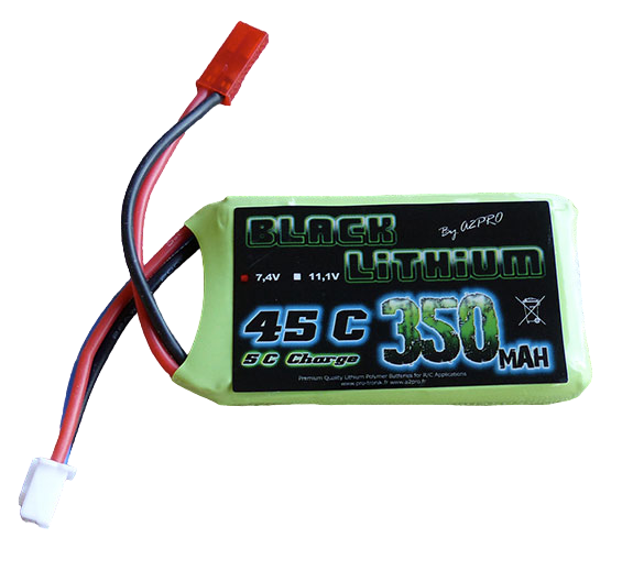 Accu Lipo 350mAh 2s 45C Prise Jst-Bec Black Lithium  Lipo 2S (7,4v)